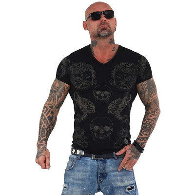 Yakuza Herren T-Shirt Burnout Temple V-Neck TSB 13035...