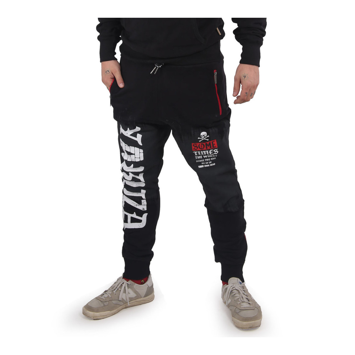 Yakuza Herren Jogginghose Bricks Zip JOB 15042 (Schwarz-Rot)