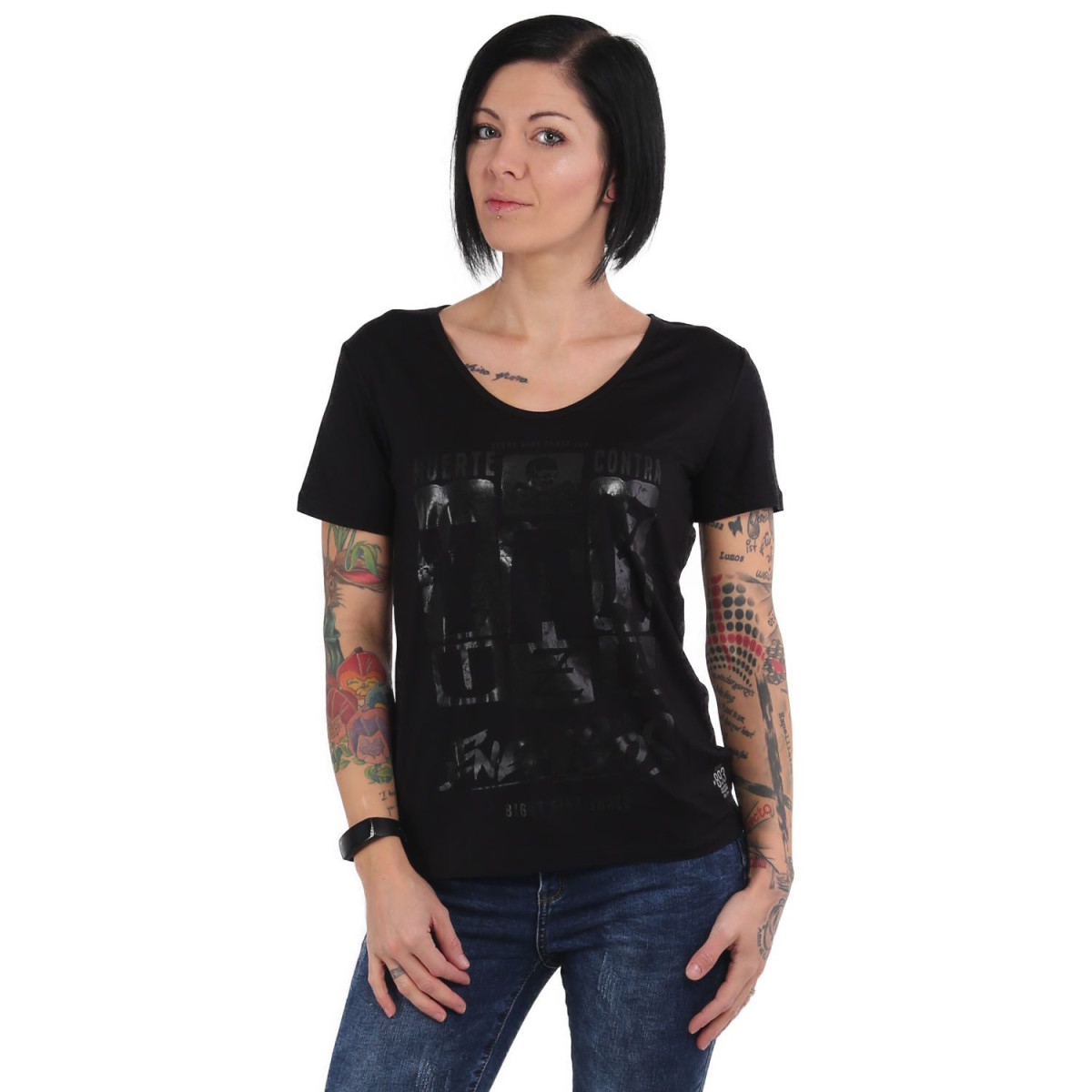 Yakuza Damen T-Shirt Contra V-Neck GSB 15116 (Schwarz)