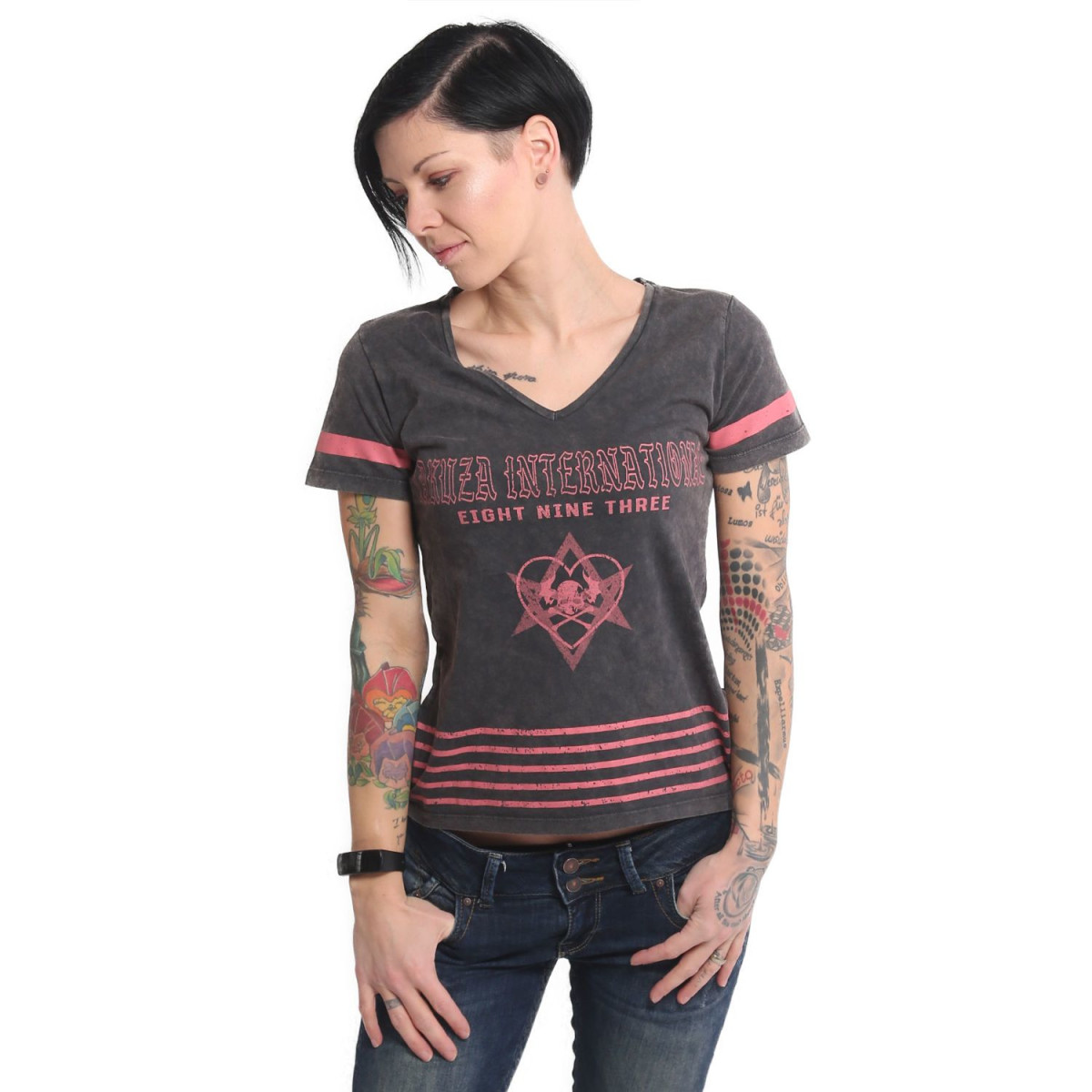 Yakuza Damen T-Shirt International Stripes V-Neck Acid...