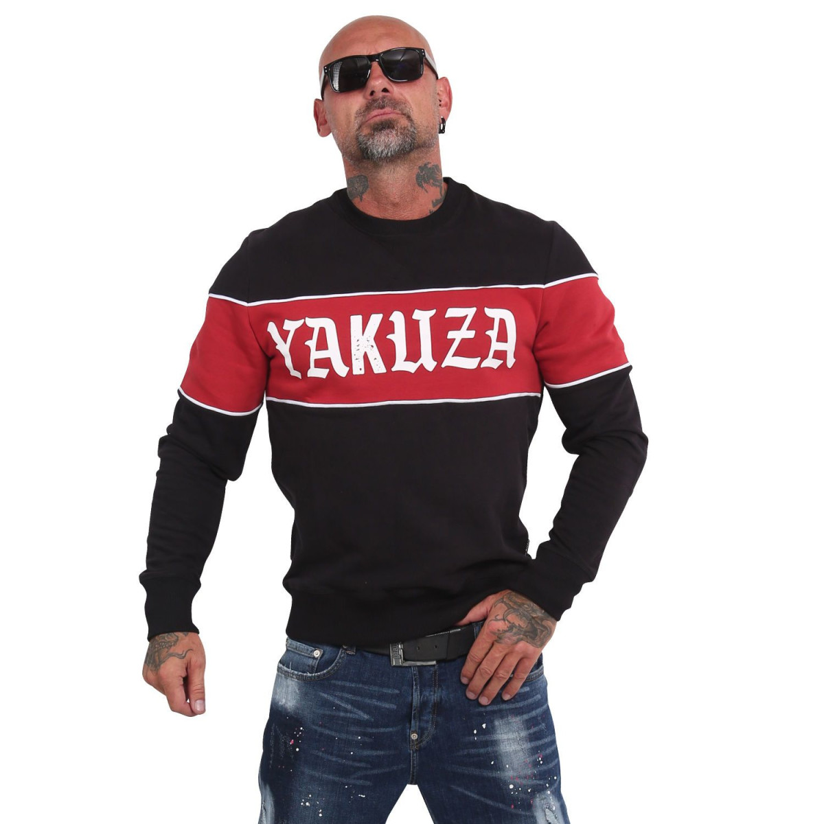 Yakuza Herren Pullover Retro Stripe PB 15005 (Schwarz)